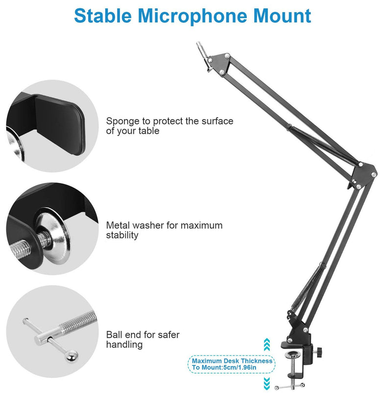 Condenser Microphone Bundle Shock Mount with Adjustable Boom Arm Sound Card Headphones & Audio - DailySale