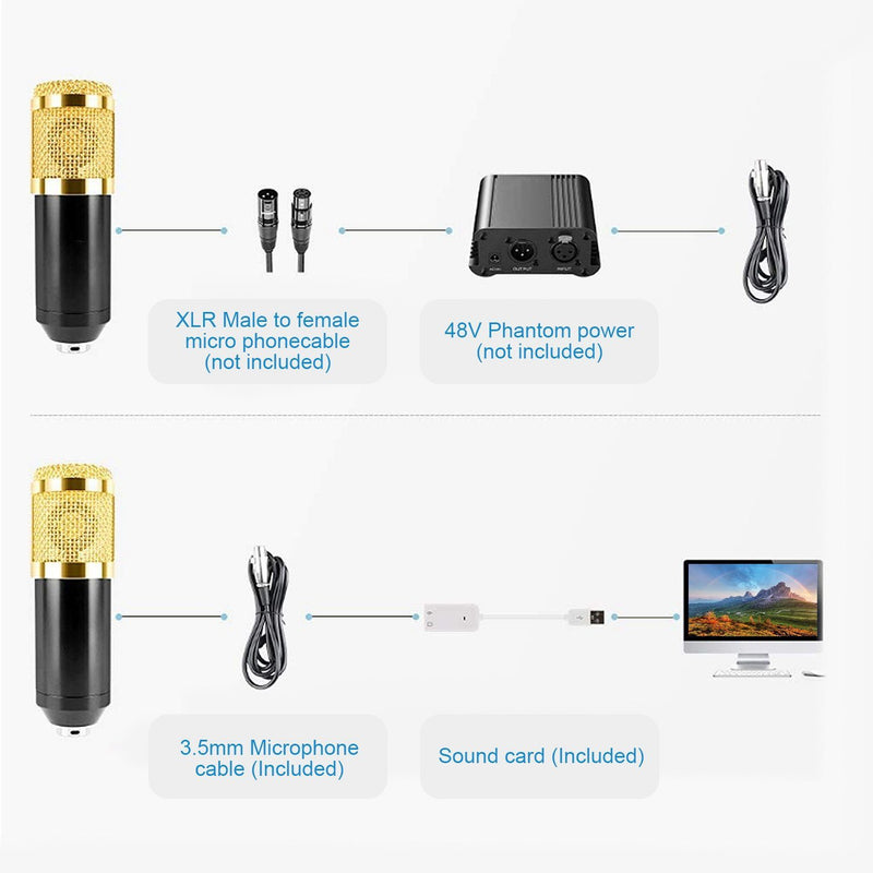 Condenser Microphone Bundle Shock Mount with Adjustable Boom Arm Sound Card Headphones & Audio - DailySale