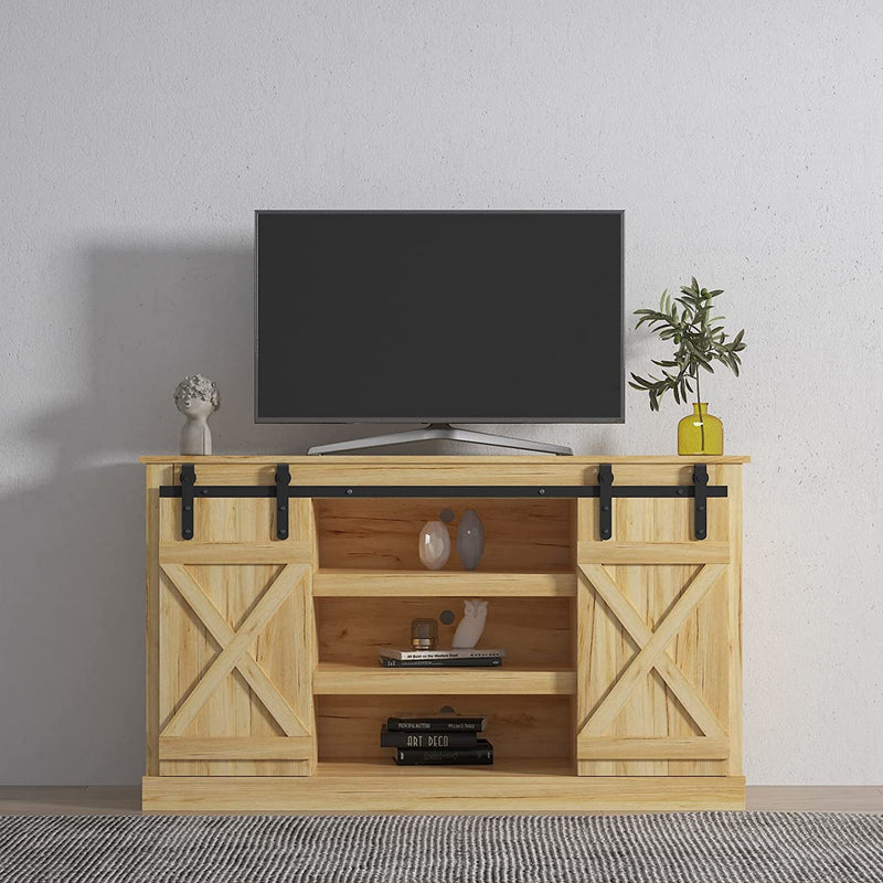 Console Table TV Cabinet with Locker Closet & Storage Light Brown - DailySale