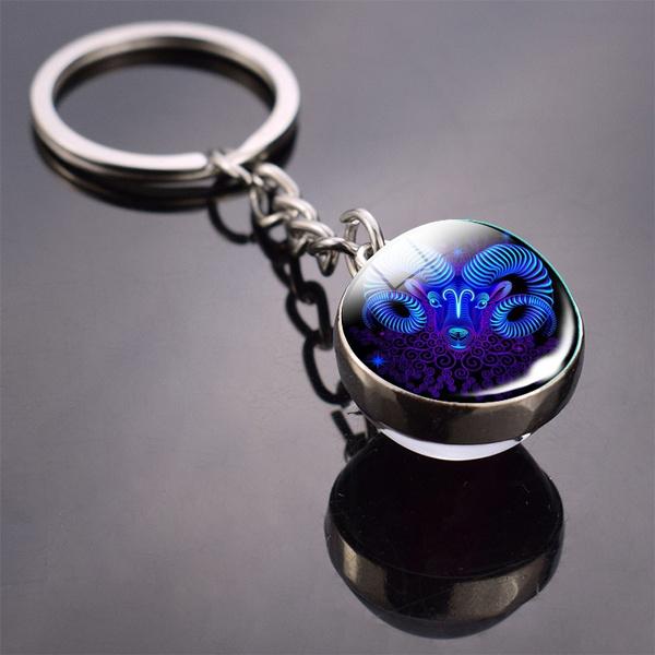 Constellation Double Side Cabochon Glass Ball Keychain Everything Else Aries - DailySale
