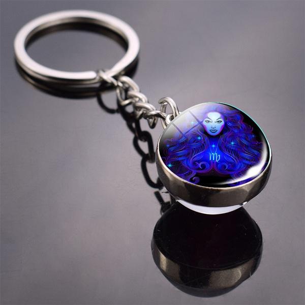 Constellation Double Side Cabochon Glass Ball Keychain Everything Else Virgo - DailySale