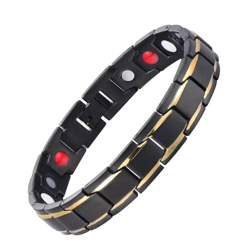 Copper Alloy Magnetic Healthy Care Stone Therapeutic Energy Healing Bracelet Bracelets Black/Gold - DailySale