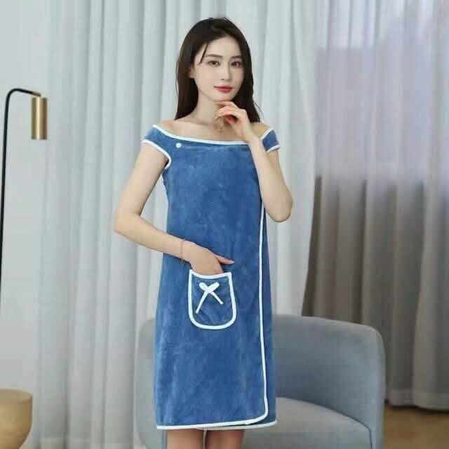 Coral Velvet Bath Towel Skirt Bow Sling Bathrobe Bath Blue - DailySale