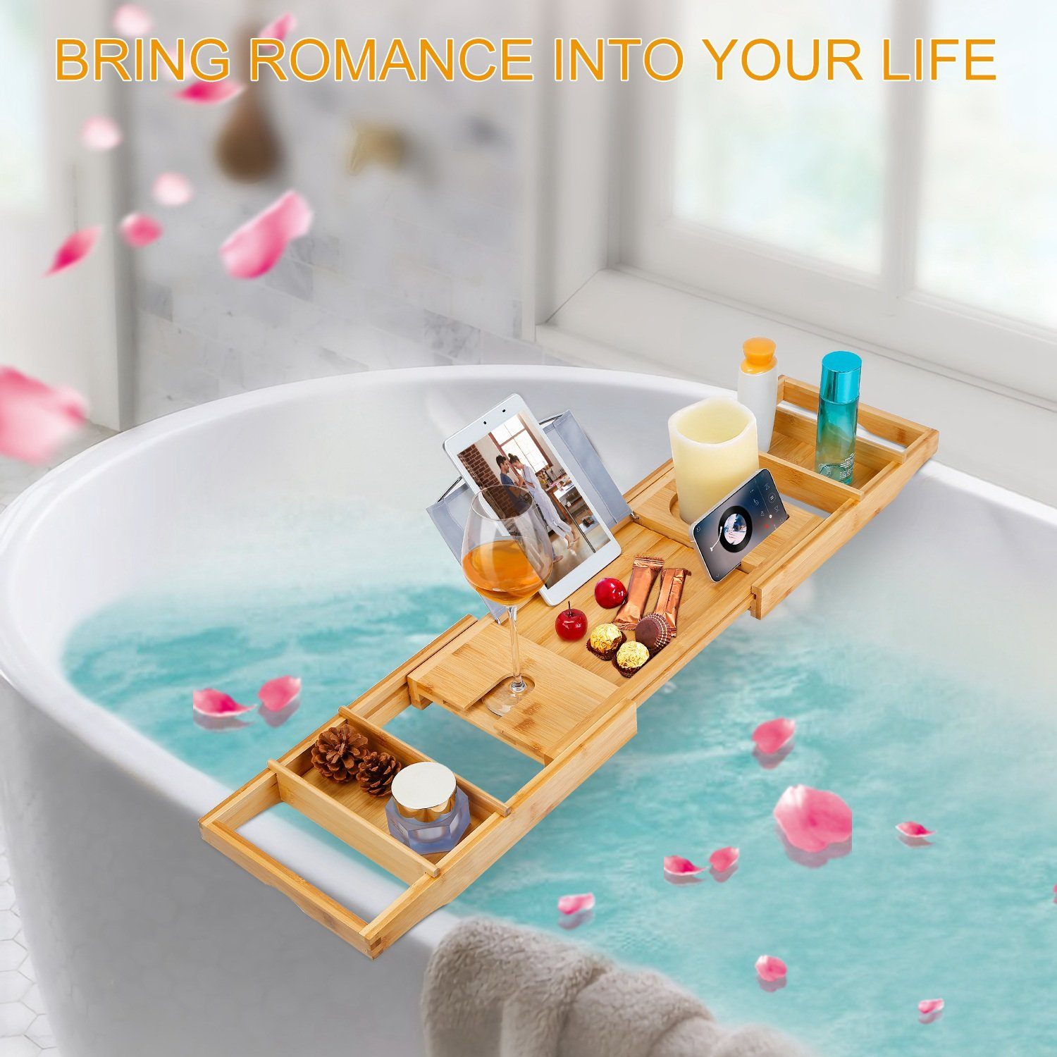 Crafted Bamboo Bath Tray Table Extendable Reading Rack Bath - DailySale