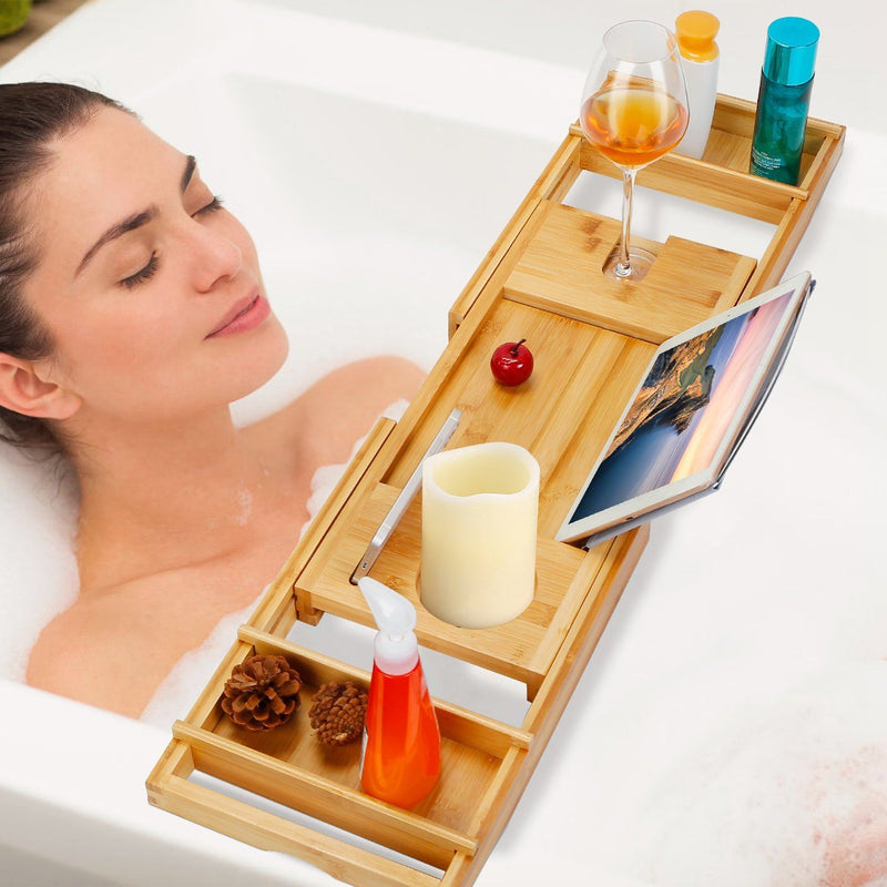 Crafted Bamboo Bath Tray Table Extendable Reading Rack