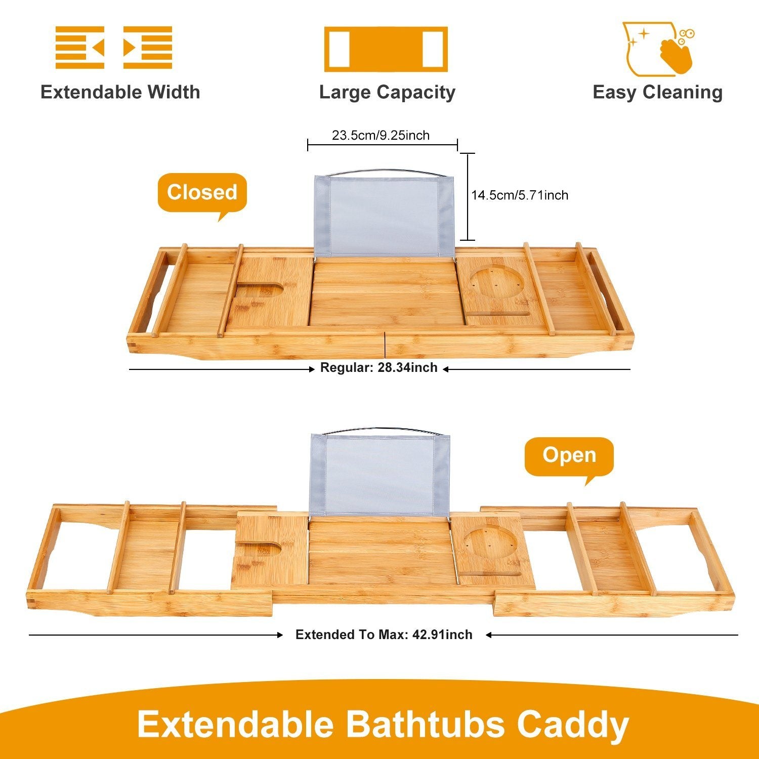 Crafted Bamboo Bath Tray Table Extendable Reading Rack Bath - DailySale