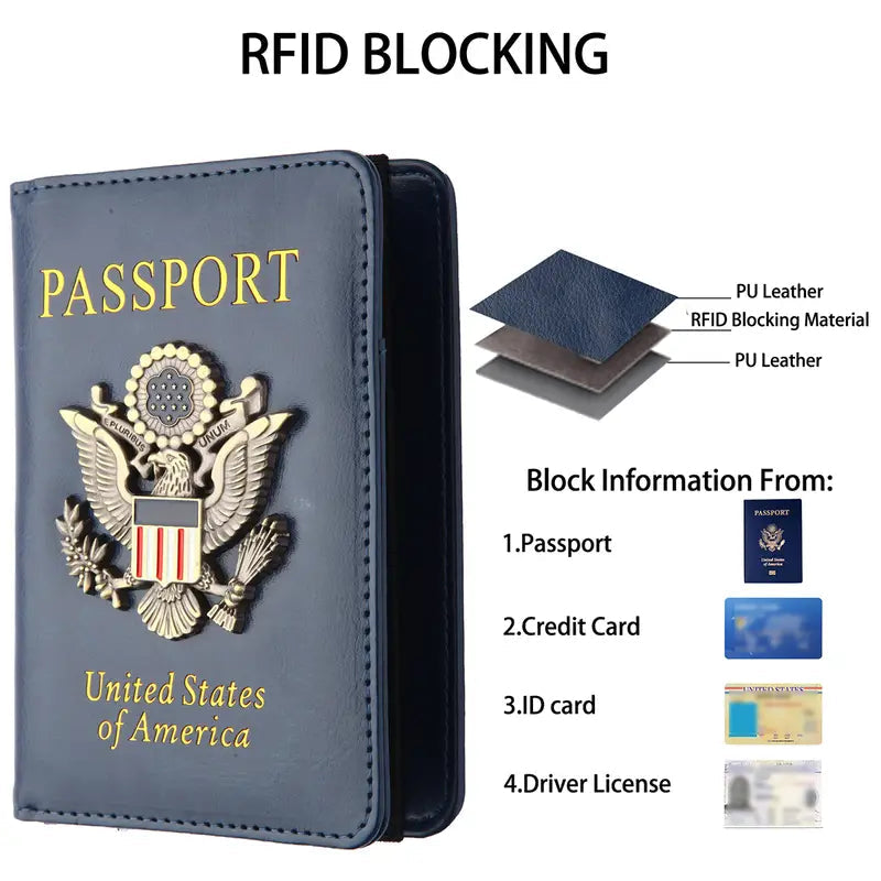 PU Leather Passport Cover Simple Letter Travel ID Credit Card