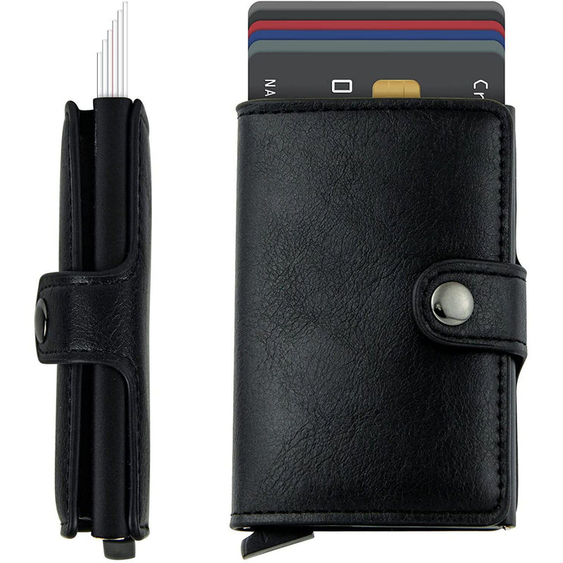 Credit Card Holder RFID Blocking Genuine Leather Vintage Aluminum Business Wallet Bags & Travel Black - DailySale