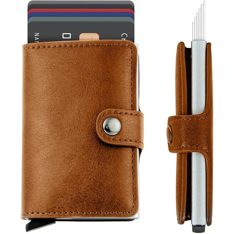Credit Card Holder RFID Blocking Genuine Leather Vintage Aluminum Business Wallet Bags & Travel Brown - DailySale