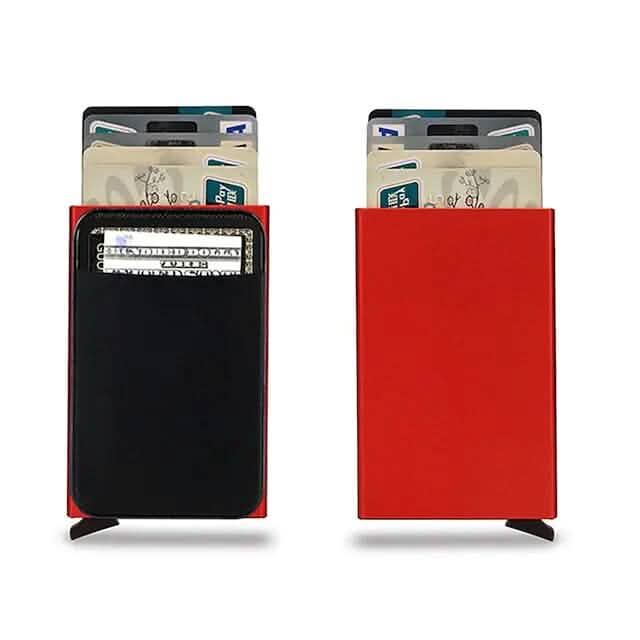 Credit Card Holder Wallet Metal Name Card Bags & Travel Red - DailySale