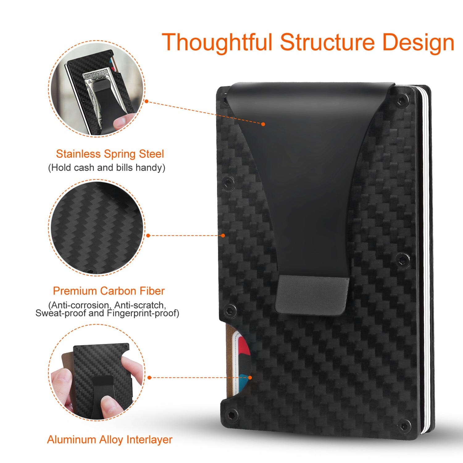 Credit Card Holder with Cash Clip Carbon Fiber RFID Blocking Scan for Men Men's Shoes & Accessories - DailySale