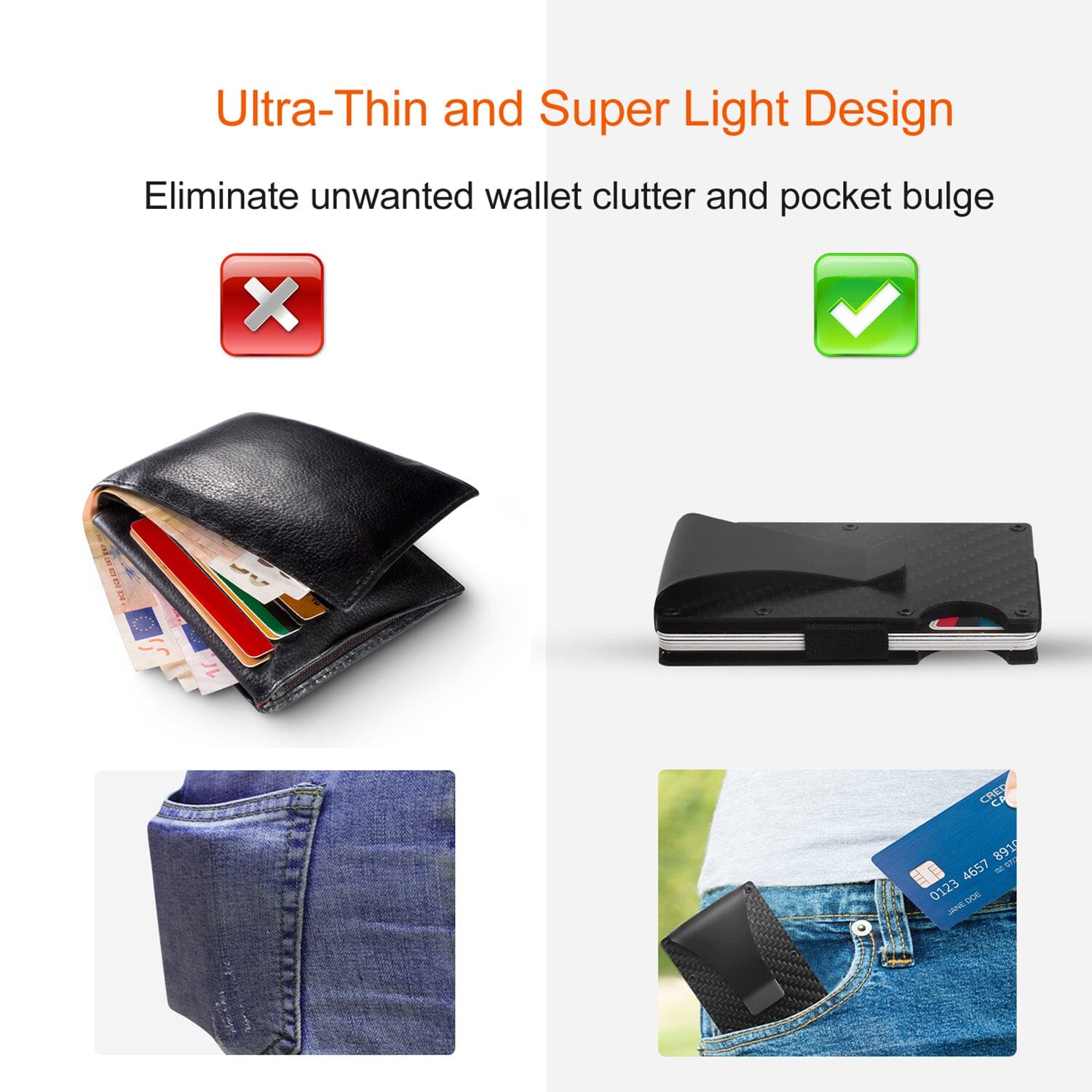 Credit Card Holder with Cash Clip Carbon Fiber RFID Blocking Scan for Men Men's Shoes & Accessories - DailySale