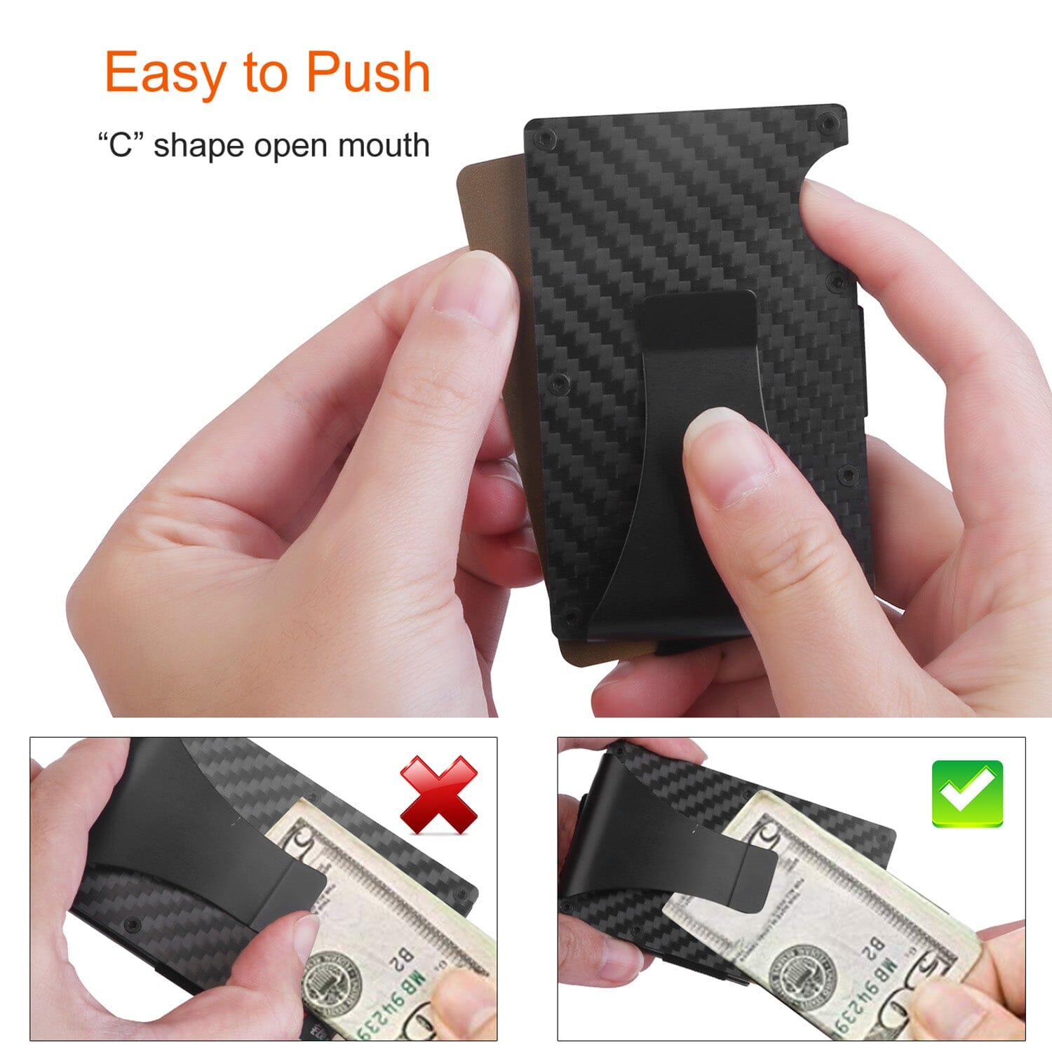 Credit Card Holder with Cash Clip Carbon Fiber RFID Blocking Scan for Men Men's Shoes & Accessories - DailySale