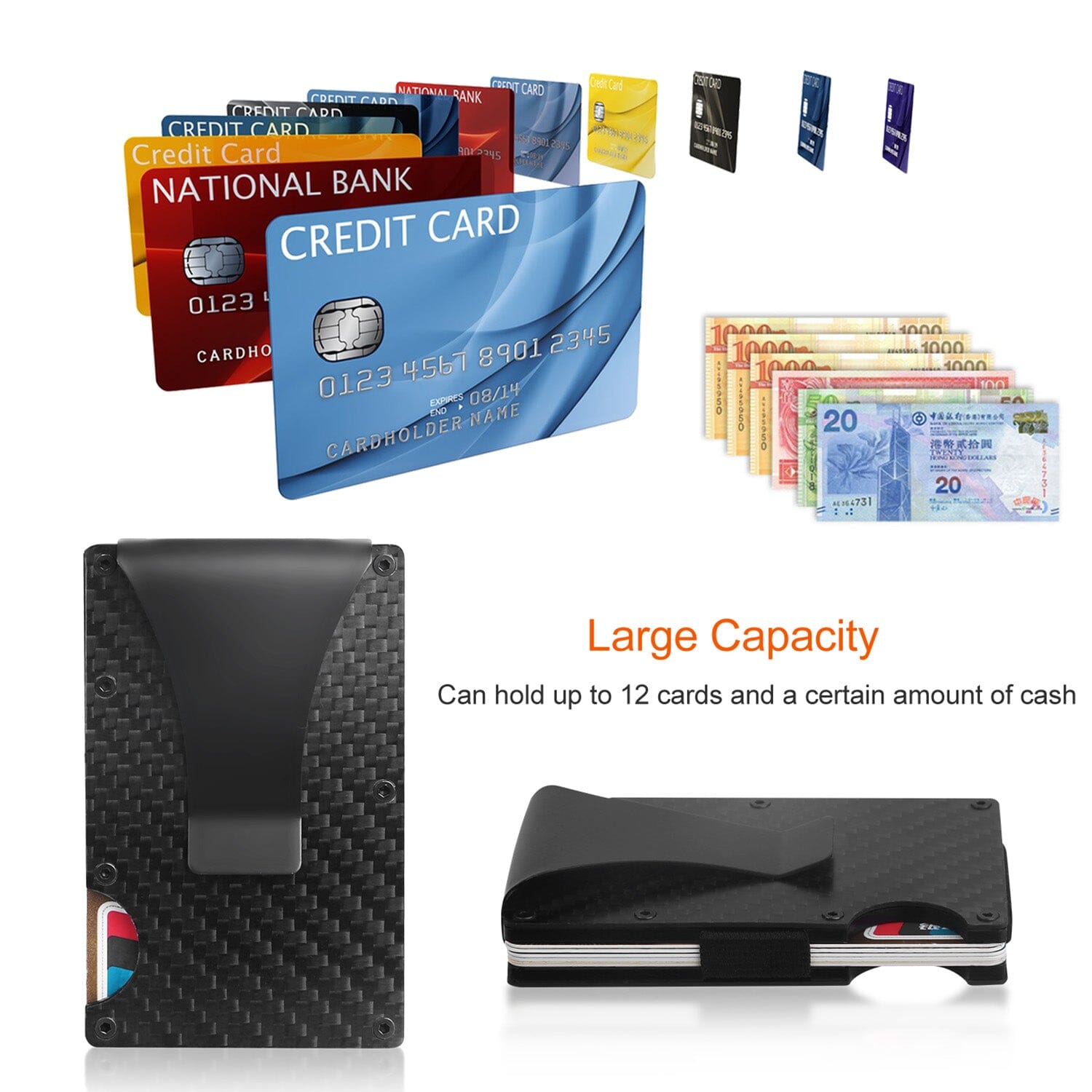 Credit Card Holder with Cash Clip Carbon Fiber RFID Blocking Scan for Men Men's Shoes & Accessories - DailySale