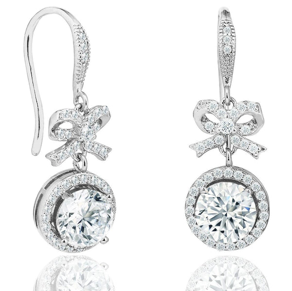Crystal Bow and Halo Drop Earrings in 18K White Gold Earrings - DailySale