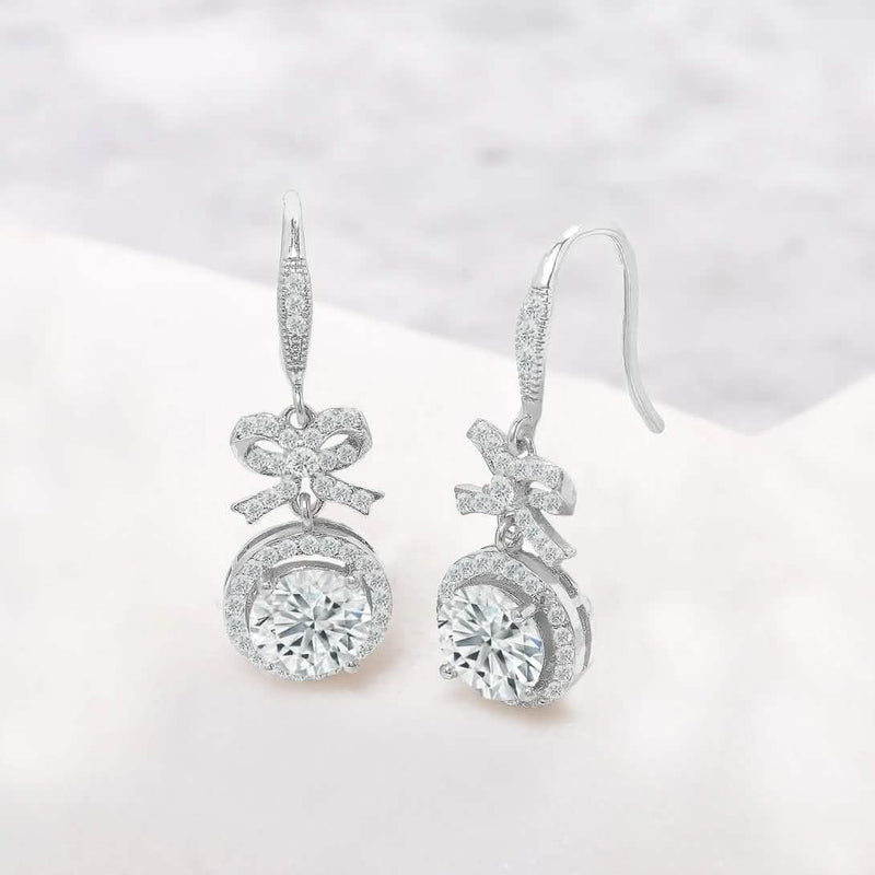 Crystal Bow and Halo Drop Earrings in 18K White Gold Earrings - DailySale