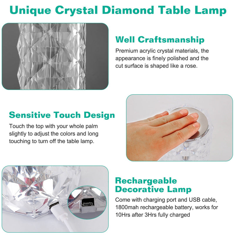 Crystal Diamond Rose Table Lamp Indoor Lighting - DailySale