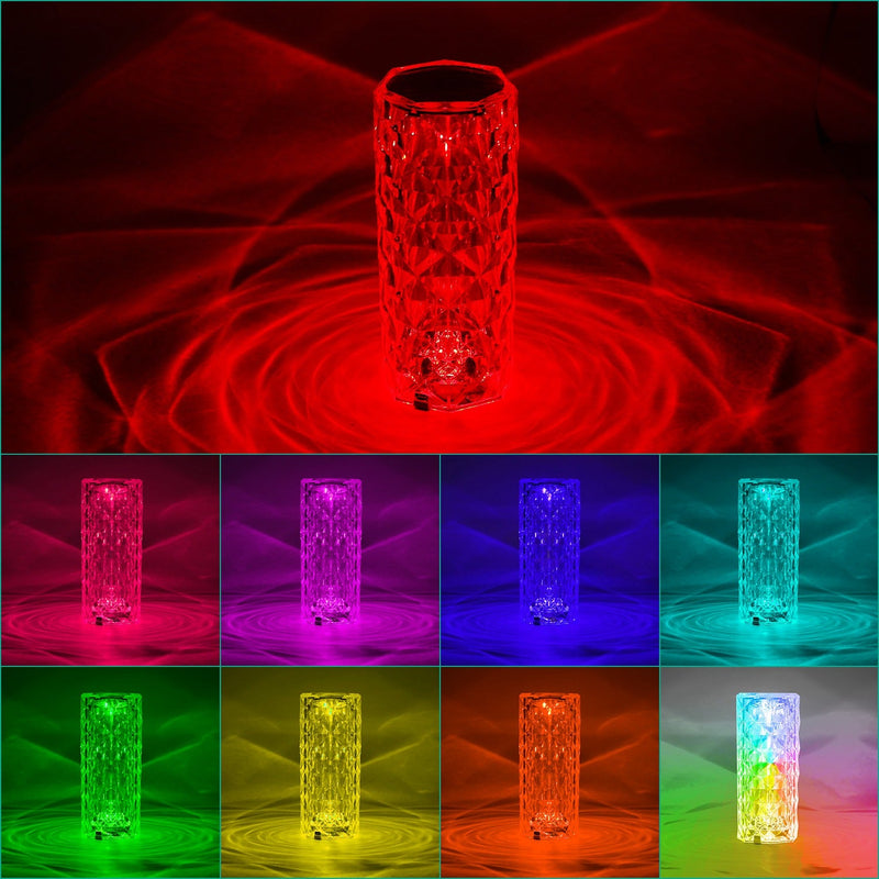 Crystal Diamond Rose Table Lamp shown showcasing 8 different colors