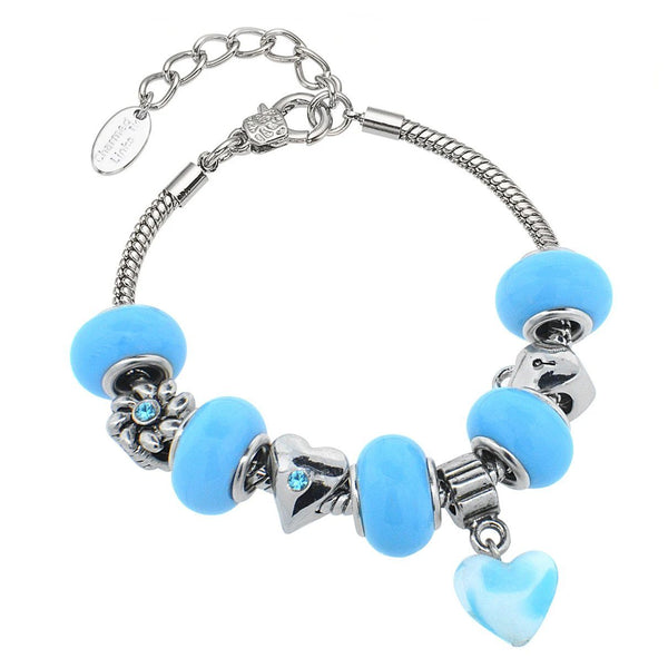 Crystal Glass Murano Charm Bracelet - Light Blue Leopard Bracelets - DailySale