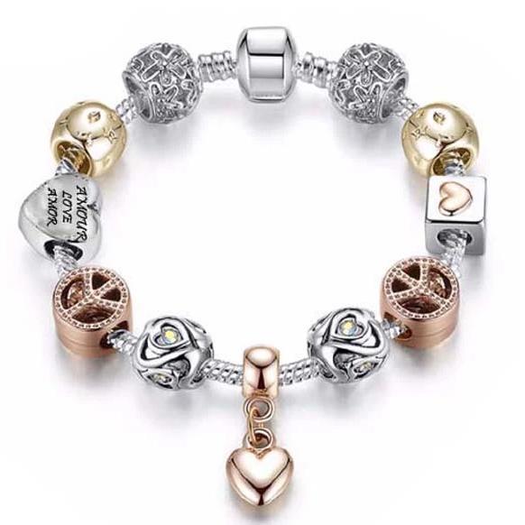 Crystal Heart Charm Bracelet In Gold Jewelry - DailySale