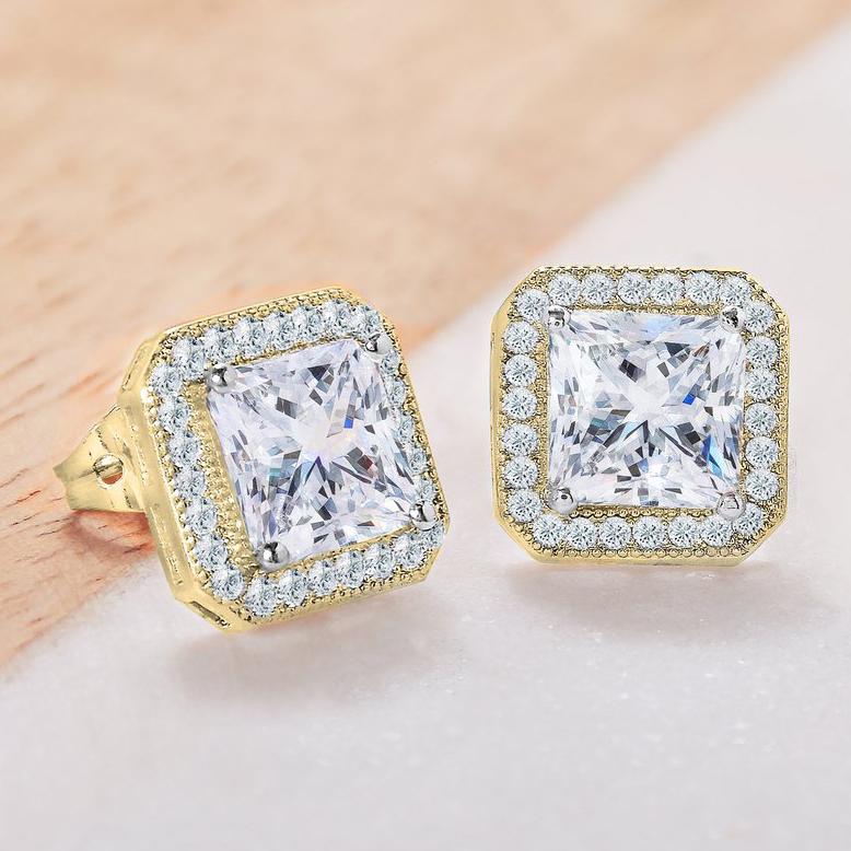 Crystal Princess Halo Stud Earrings Earrings Gold - DailySale