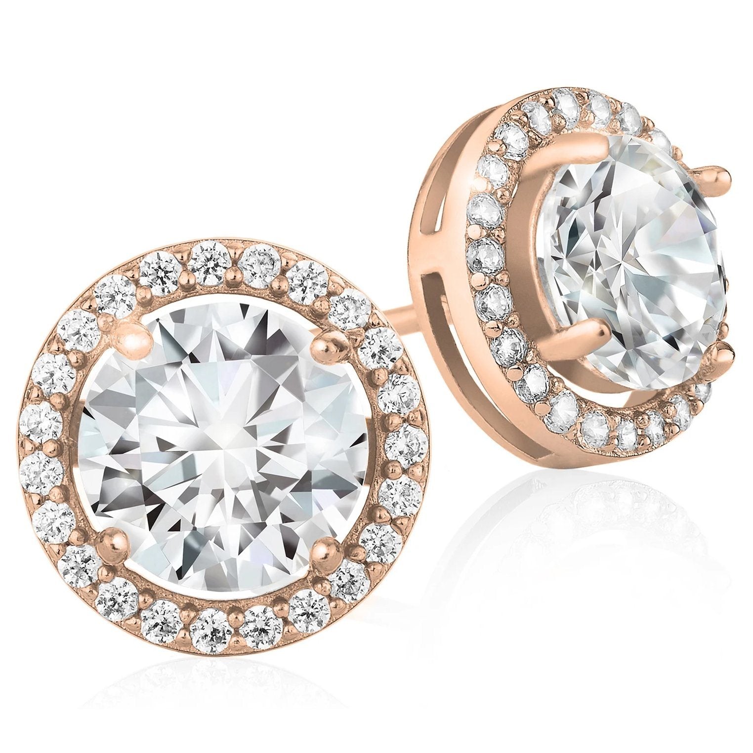 Crystal Round Halo Stud Earrings Earrings Rose Gold - DailySale