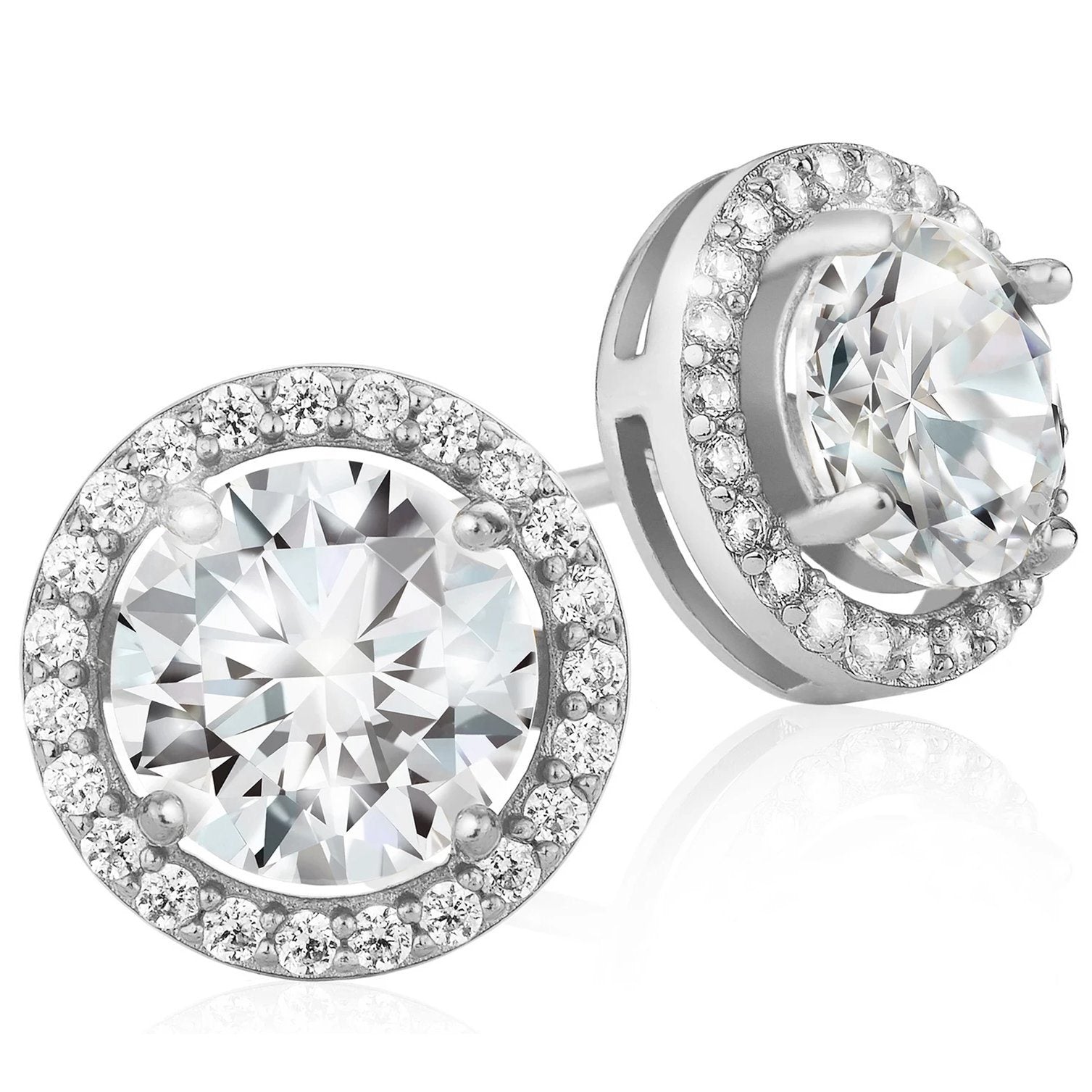 Crystal Round Halo Stud Earrings Earrings Silver - DailySale