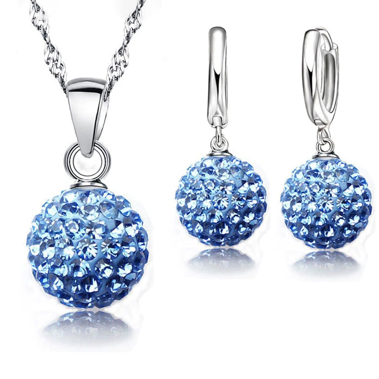 Crystalline Solid Silver Woman Jewelry Disco Ball Set Necklaces Blue - DailySale