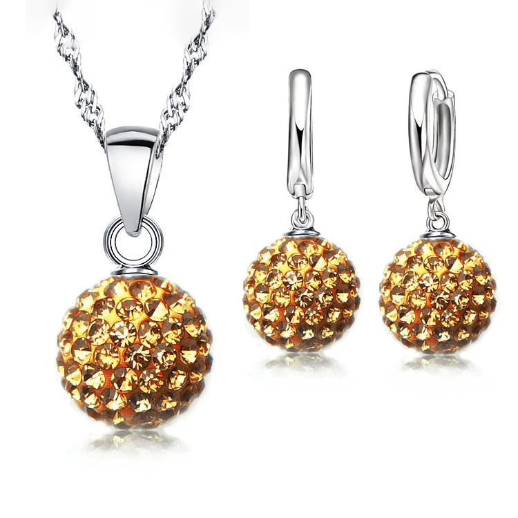 Crystalline Solid Silver Woman Jewelry Disco Ball Set Necklaces Champagne - DailySale