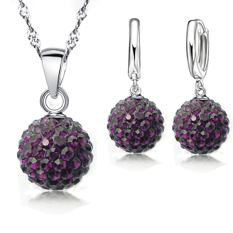 Crystalline Solid Silver Woman Jewelry Disco Ball Set Necklaces Purple - DailySale