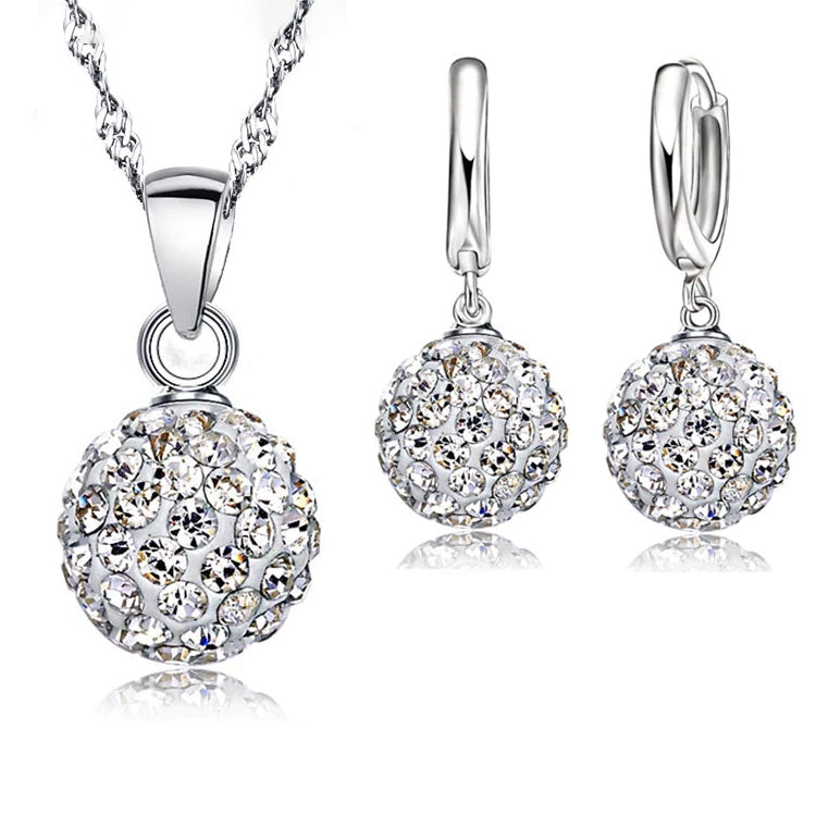 Crystalline Solid Silver Woman Jewelry Disco Ball Set Necklaces White - DailySale