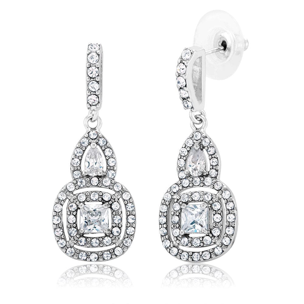 Cubic Zirconia Double Halo Drop Earrings Earrings - DailySale