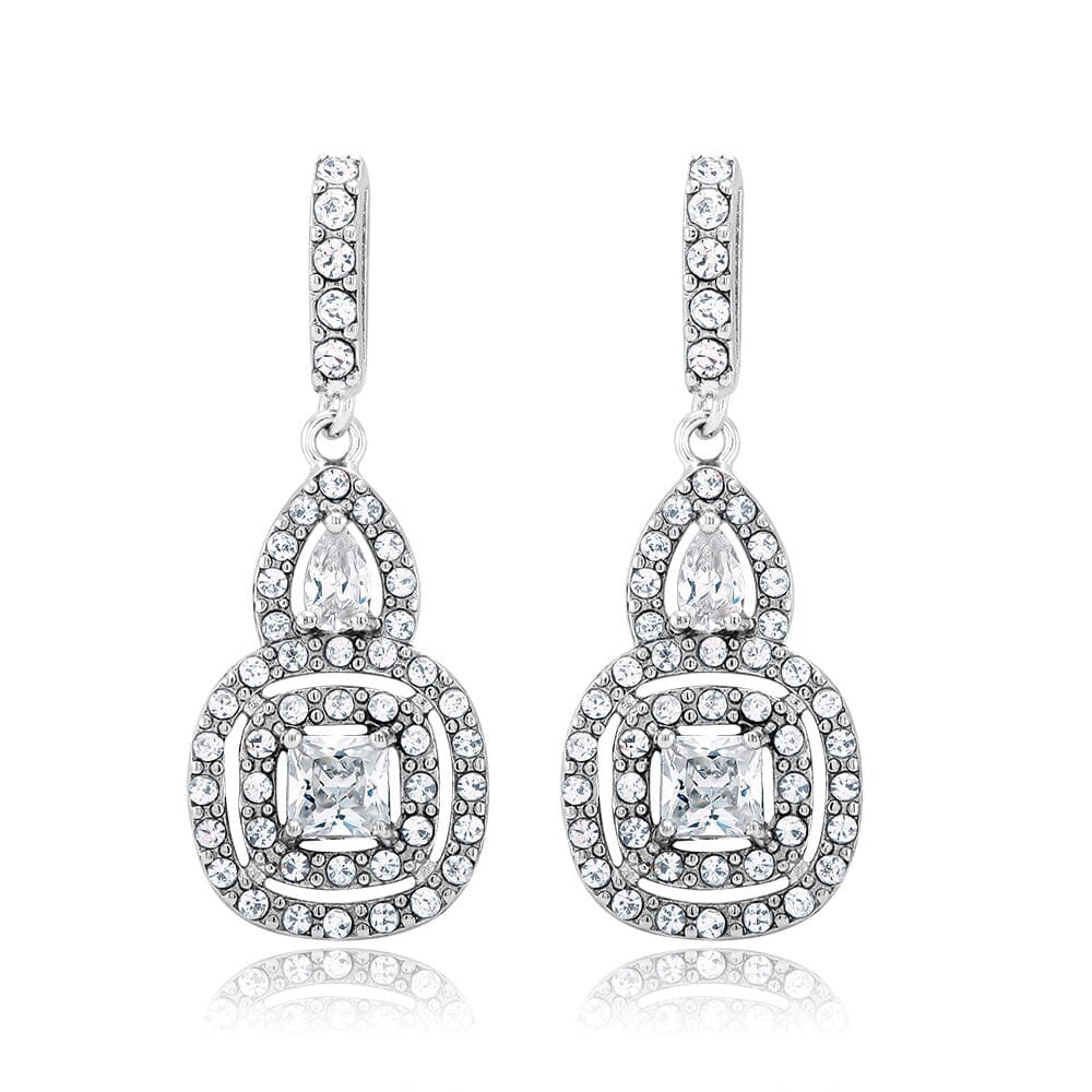 Cubic Zirconia Double Halo Drop Earrings Earrings - DailySale