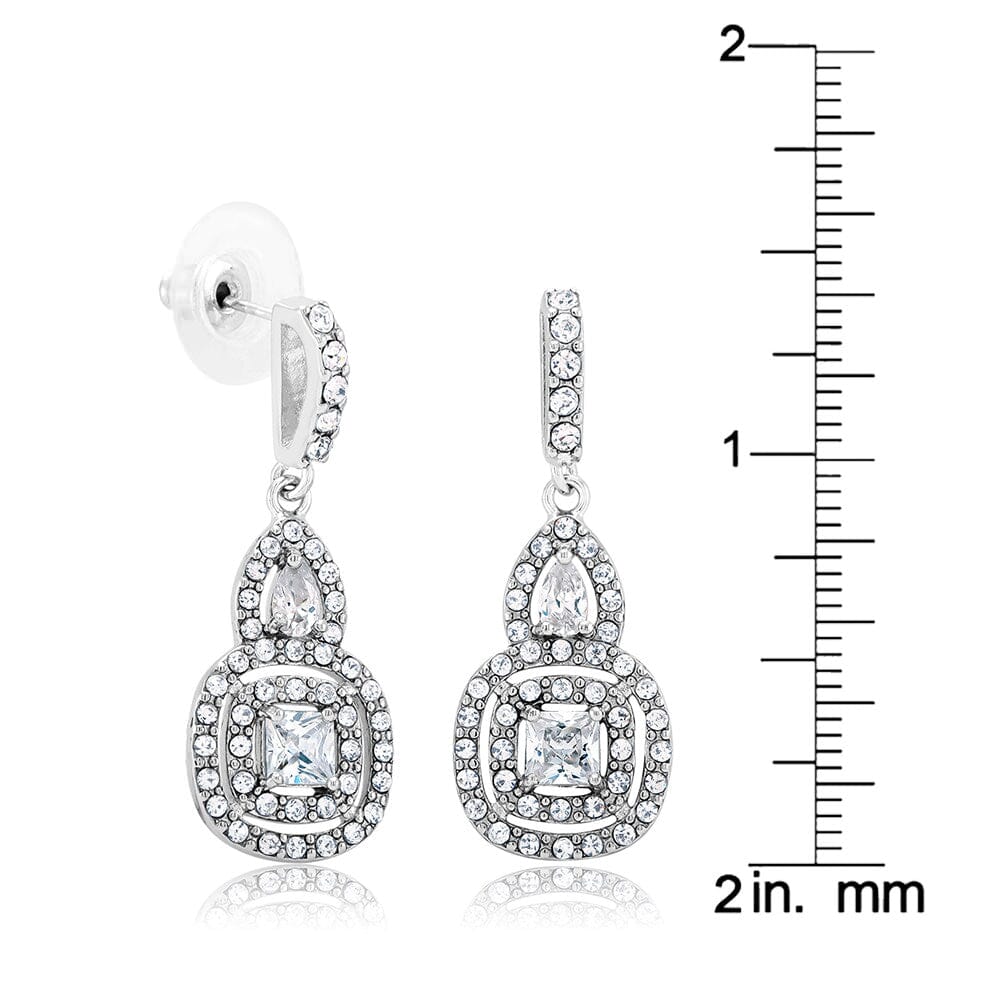 Cubic Zirconia Double Halo Drop Earrings Earrings - DailySale