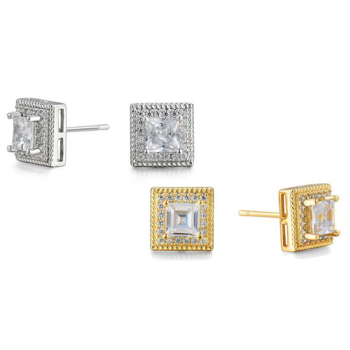 Cubic Zirconia Princess Cable Halo Stud Earrings Earrings - DailySale