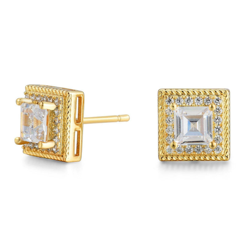 Cubic Zirconia Princess Cable Halo Stud Earrings