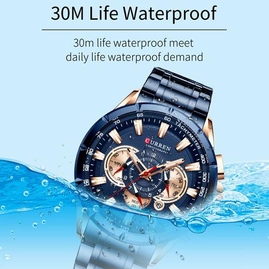 CURREN Men's Multifunctional Chronograph Calendar Quartz Waterproof Full Steel Watch Men's Shoes & Accessories - DailySale