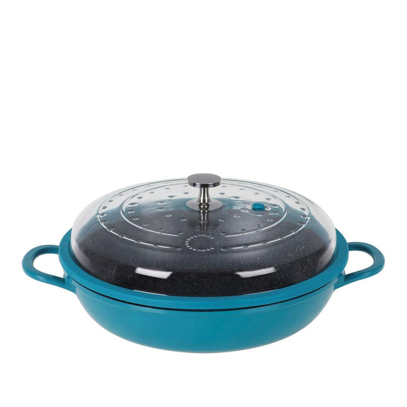 Curtis Stone 4-Quart Cast Aluminum Pan with Glass Lid Kitchen & Dining Turquoise - DailySale