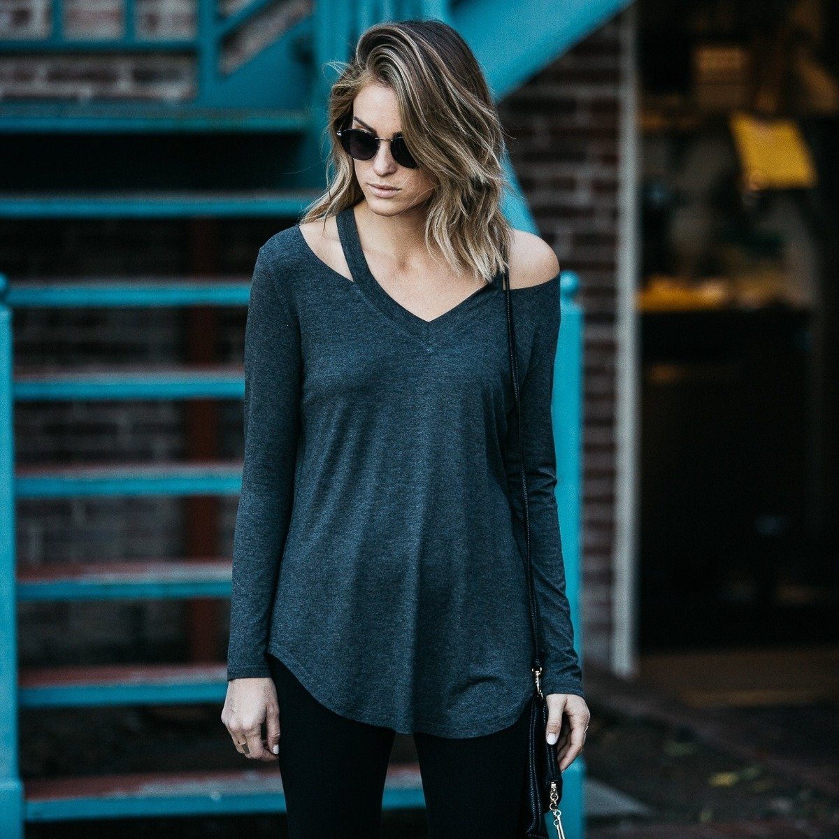 Cut Loose Long Sleeve Shirt Women's Apparel L Dark Gray - DailySale