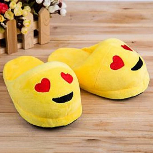 Cute And Fun Plush Emoji Slippers Women's Clothing Heart Eyes - DailySale