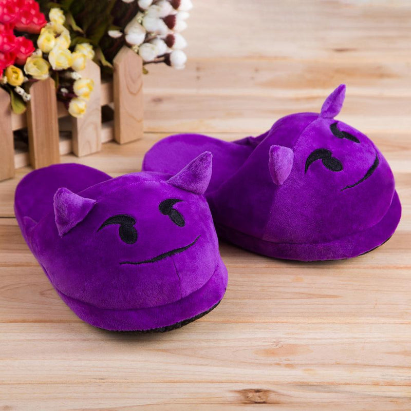 Cute And Fun Plush Emoji Slippers Women's Clothing Purple Demon - DailySale