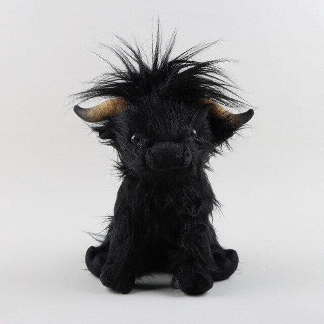 Front view of Cute Highland Cow Plush Toy shown in black, available at Dailysale