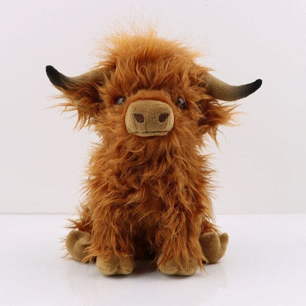 Front view of Cute Highland Cow Plush Toy shown in brown, available at Dailysale