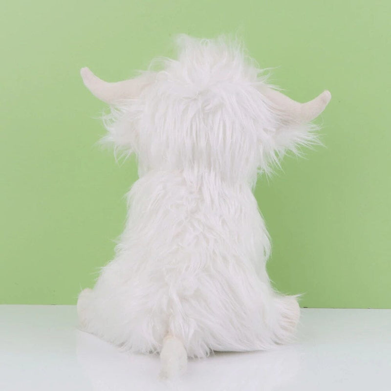 Back view of Cute Highland Cow Plush Toy shown in white, available at Dailysale