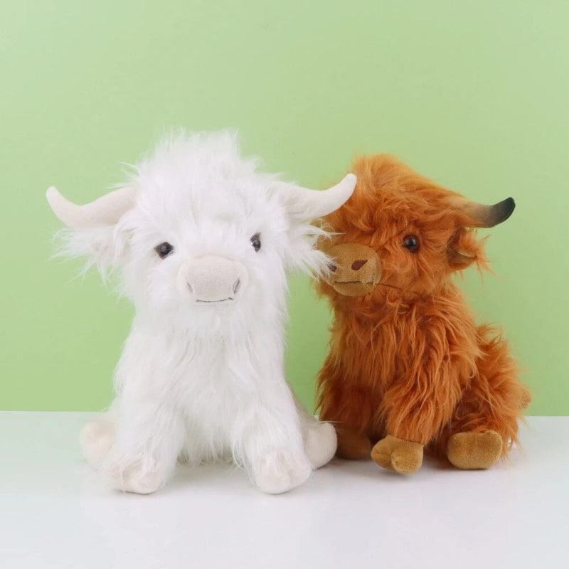 White and brown Cute Highland Cow Plush Toys side by side, available at Dailysale