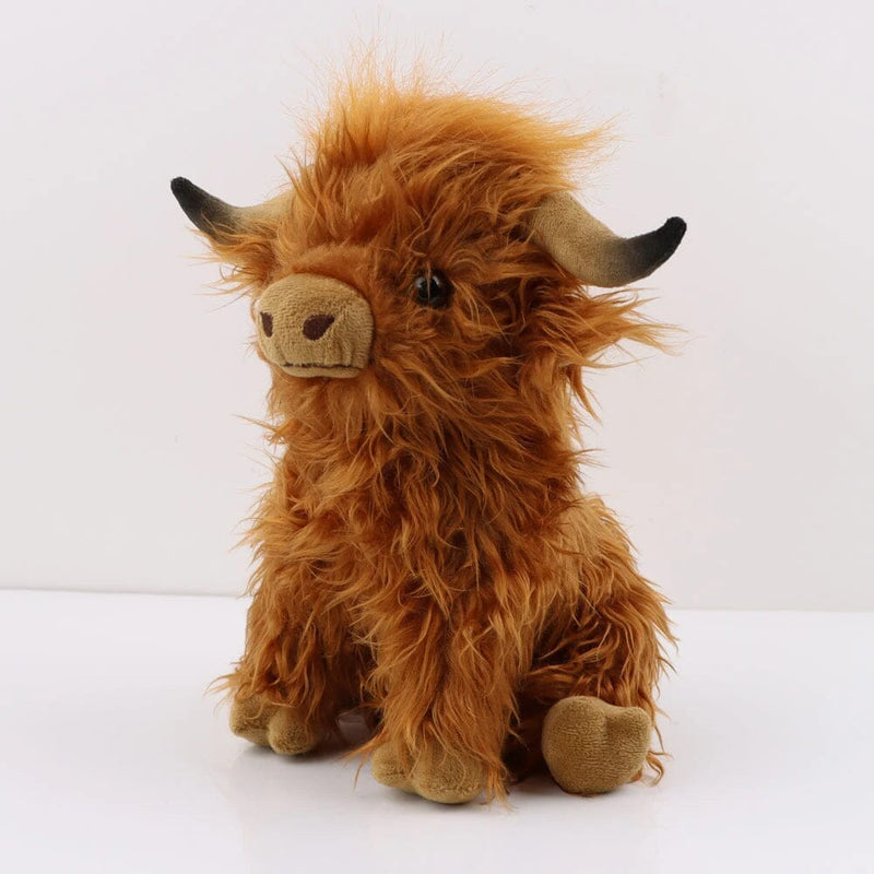 3/4 left view of Cute Highland Cow Plush Toy shown in brown, available at Dailysale
