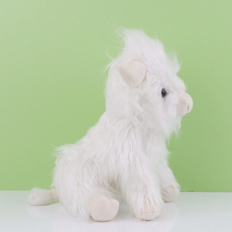 Side view of Cute Highland Cow Plush Toy shown in white, available at Dailysale