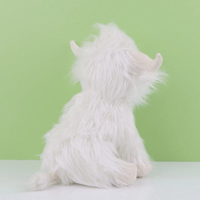 3/4 Back view of Cute Highland Cow Plush Toy shown in white, available at Dailysale