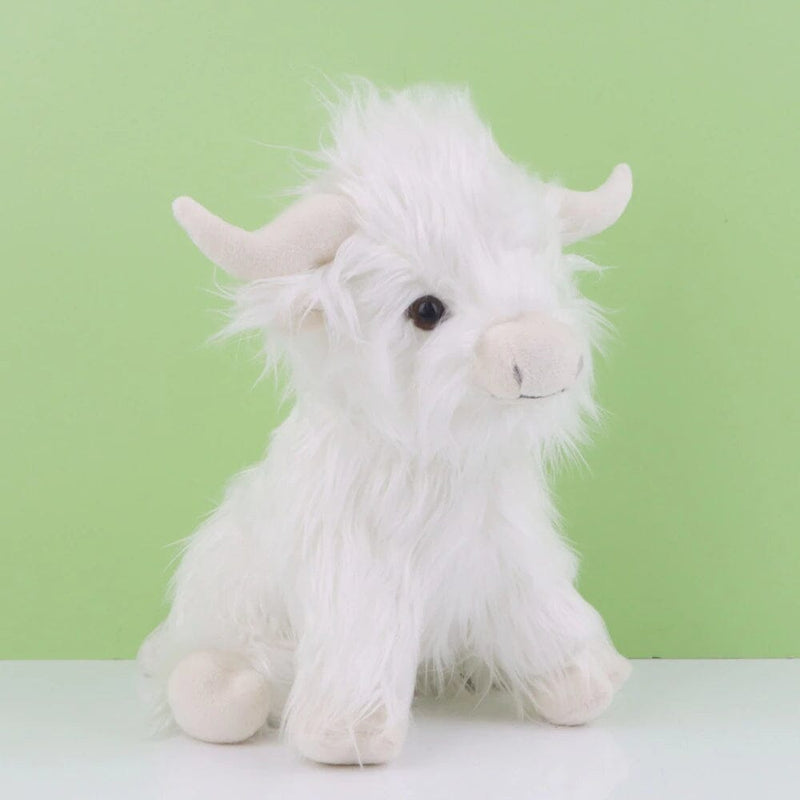 3/4 right view of Cute Highland Cow Plush Toy shown in white, available at Dailysale