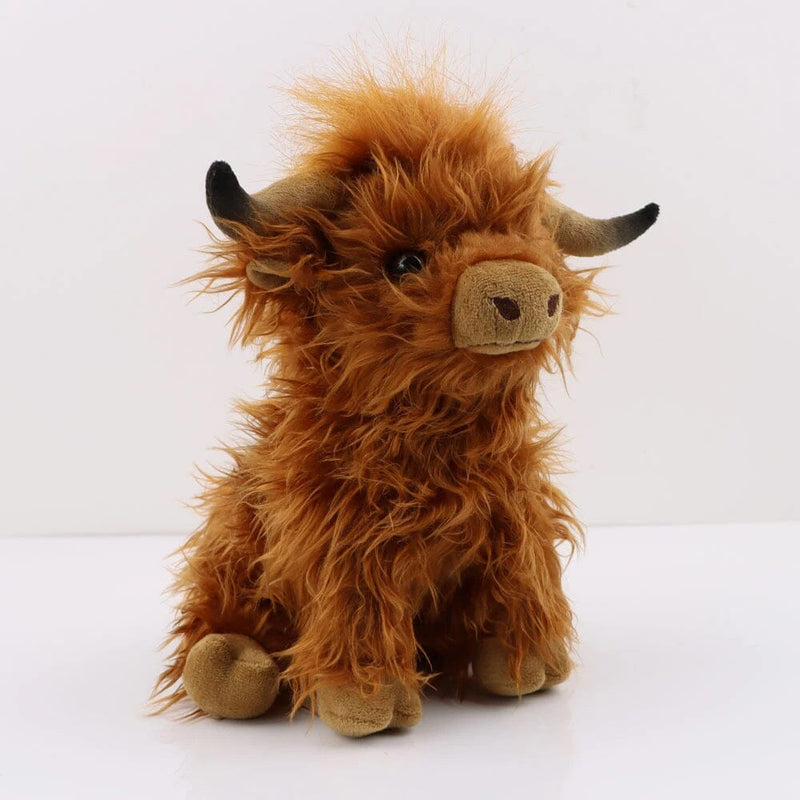 3/4 right view of Cute Highland Cow Plush Toy shown in brown, available at Dailysale